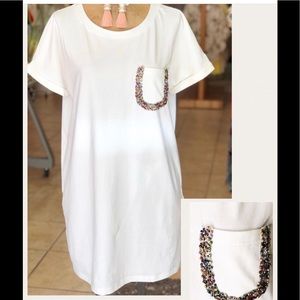 T short dress with beaded pocket detail
